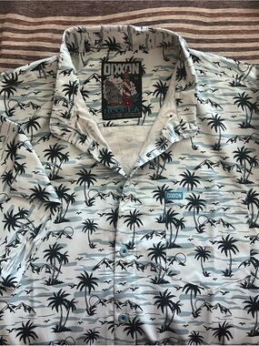 Dixxon Men's Light Blue Palm-Print Short Sleeve Party Shirt